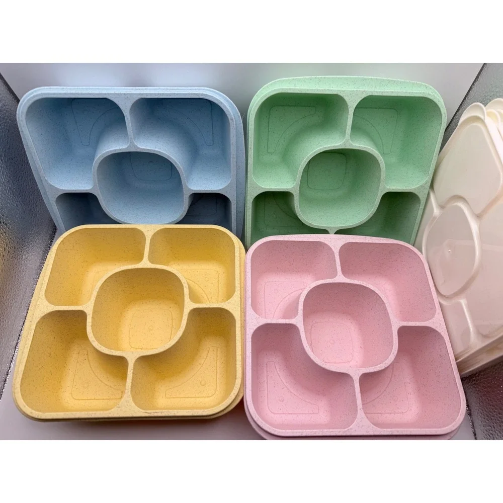 4 Pack Wheat Straw Bento Lunch Boxes 5 Compartment Food Storage Containers Set